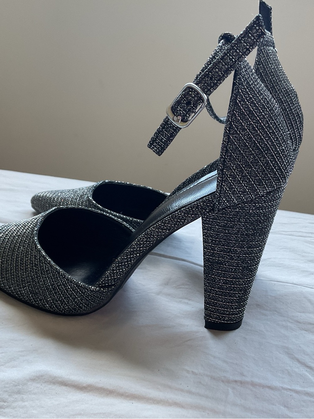 Silver Glitter Block Heel Ankle-Strap Pump - Picture 2 of 5